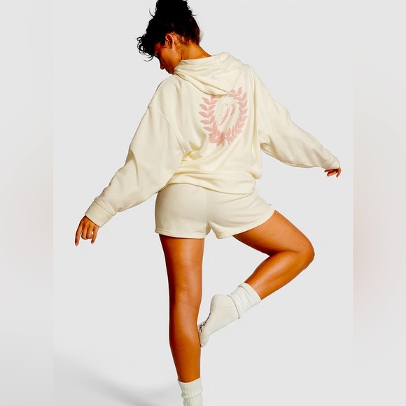 Victoria Secret Pink 2Pc Pajama Set Cream Polar Fleece Short & Hoodie Top New XL - Picture 6 of 9